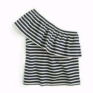 Jcrew One Shoulder Navy Stripes Top L